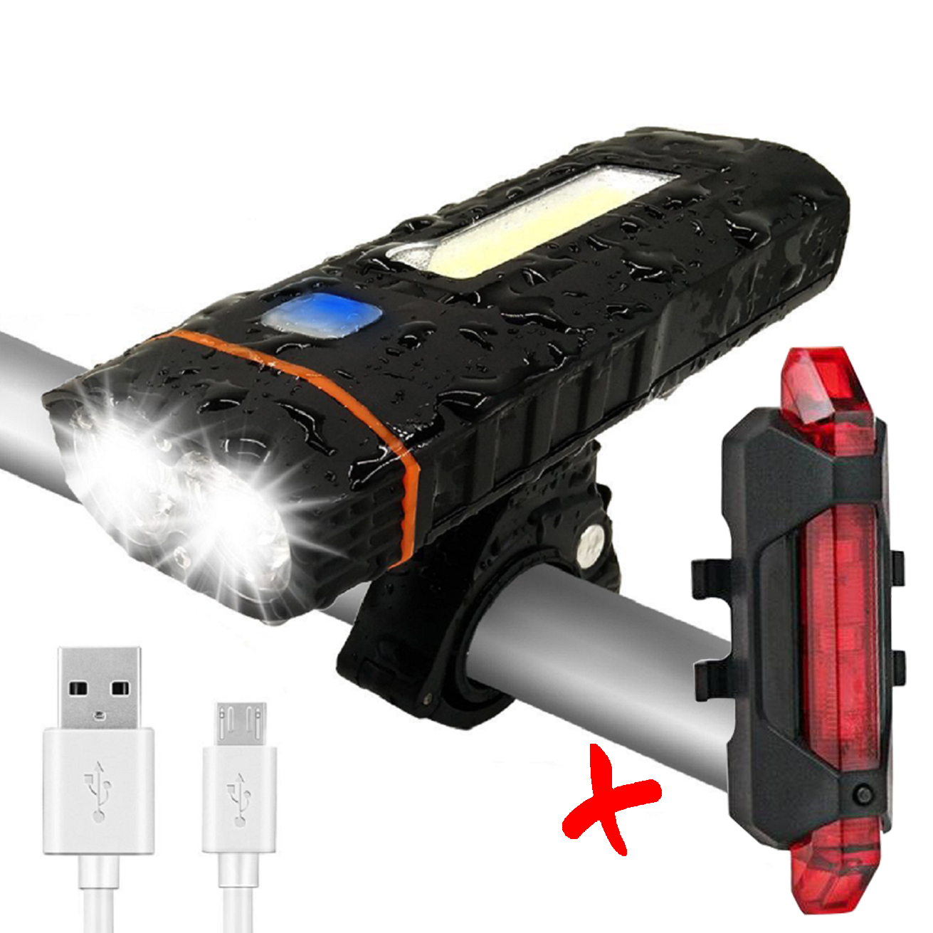 COMBO Đèn Xe Đạp HJ048 LED 2 Pha Kiêm Sạc Dự Phòng Và Đèn Hậu Sạc USB BS216