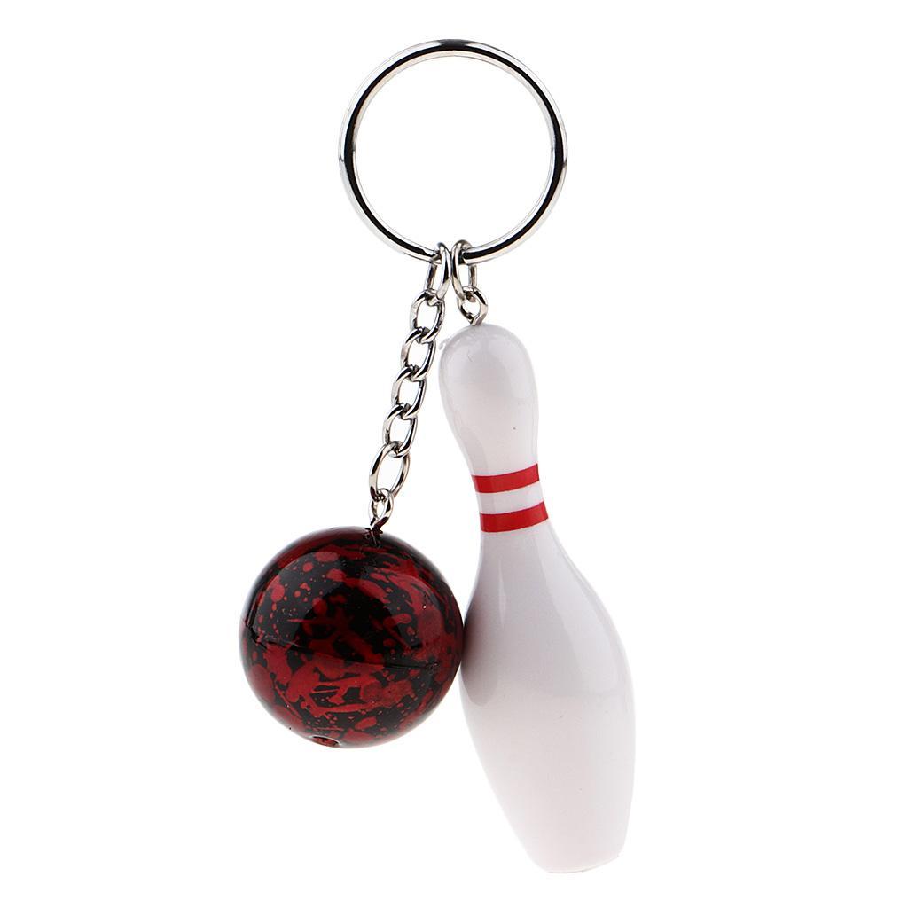 2-10pack Mini Bowling Pin and Ball keychain key Ring 3D Keyfob Fashion Gift red