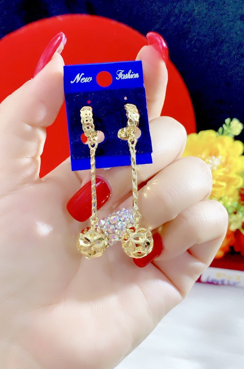 Bông tai tòn ten chạm đồng tiền mạ 18k cao cấp P11539