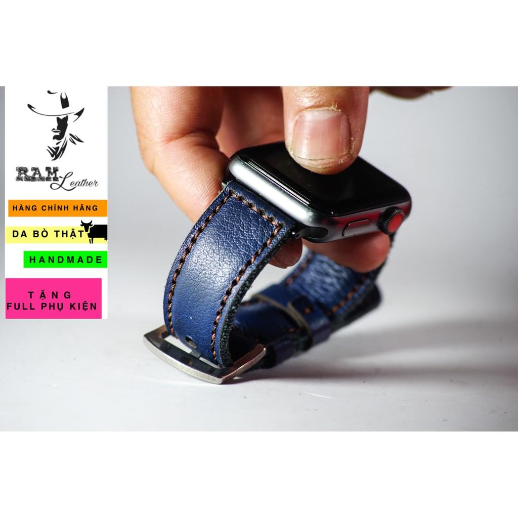Dây đồng hồ da bò mill xanh navy handmade bền chắc cao cấp RAM Leather classic 1958 - tặng khóa chốt và cây thay dây