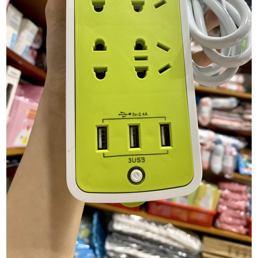 Ổ điện xanh chống giật 6 phích cắm 3 cổng usb đa năng tiện lợi an toàn