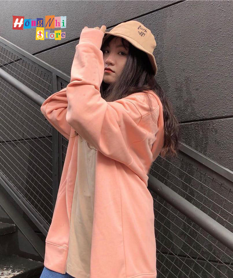 Áo Khoác Hoodie Zip Trơn Oversize Ulzzang Unisex Hoodie Dây Kéo Màu Hồng Dáng Rộng - MM