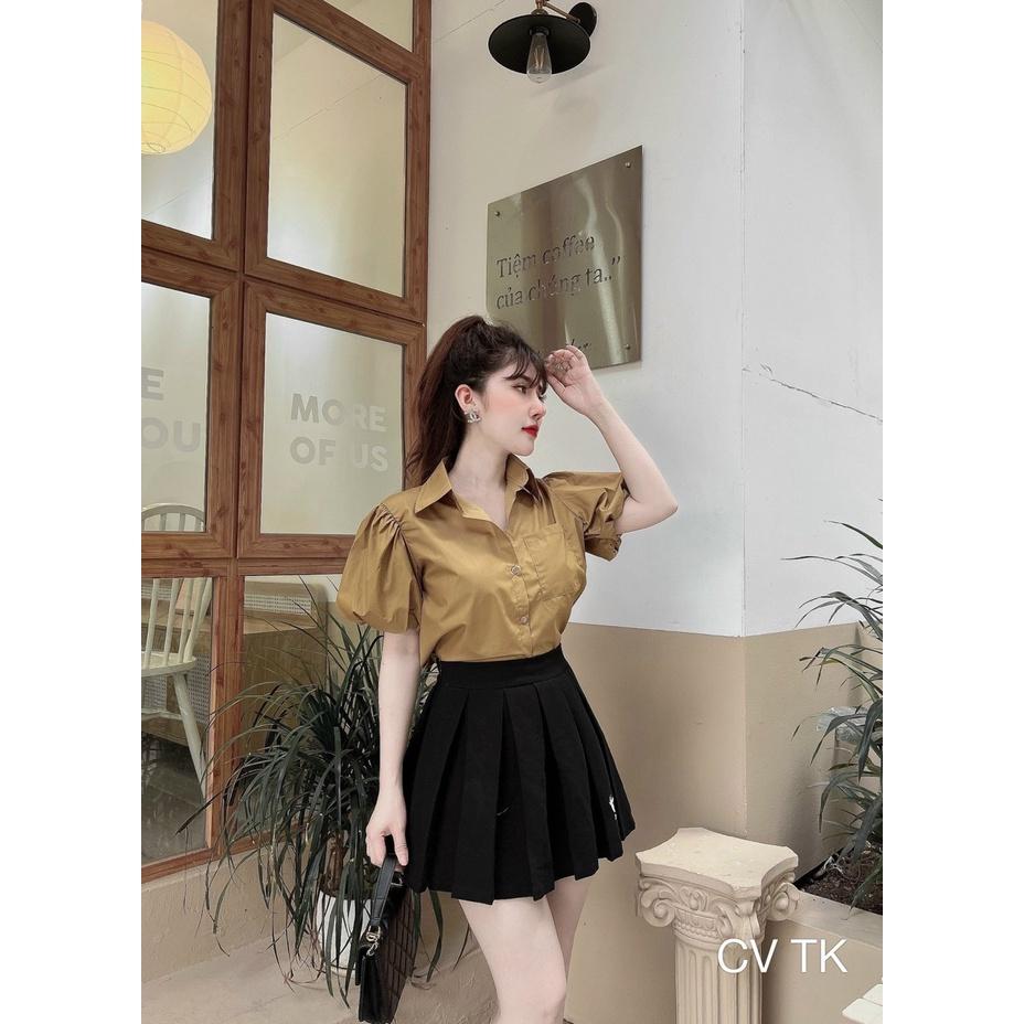 Áo sơ mi nữ cộc tay chất thô mềm siêu đẹp tay bồng 3920