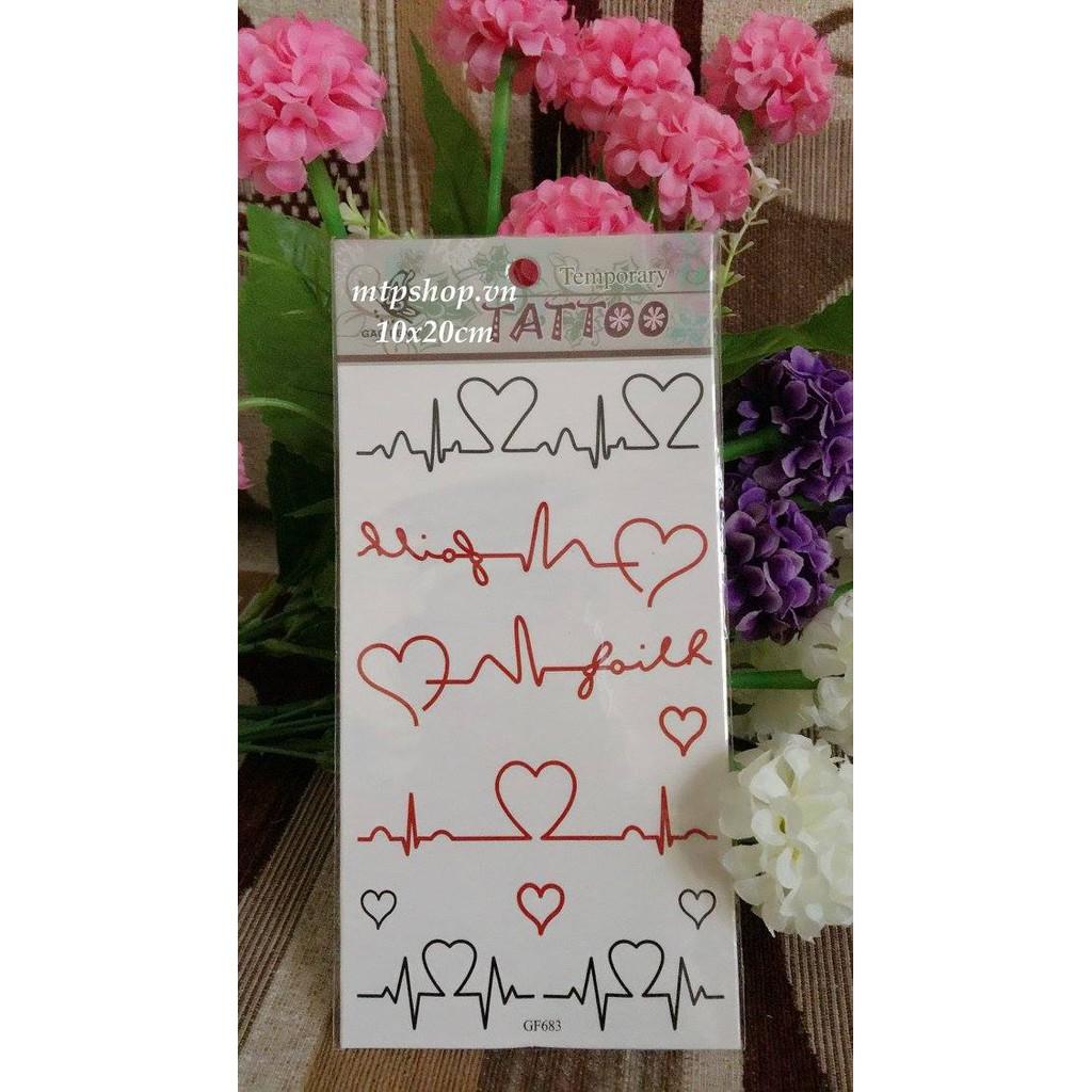 Combo 5 tấm hình xăm dán tattoo cao cấp 10x20cm NHỊP TIM THỔN THỨC
