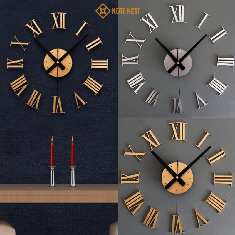 Đồng hồ dán tường DIY số La Mã thiết kế 3D độc đáo – Có 3 màu sắc lựa chọn – ĐK 60 cm