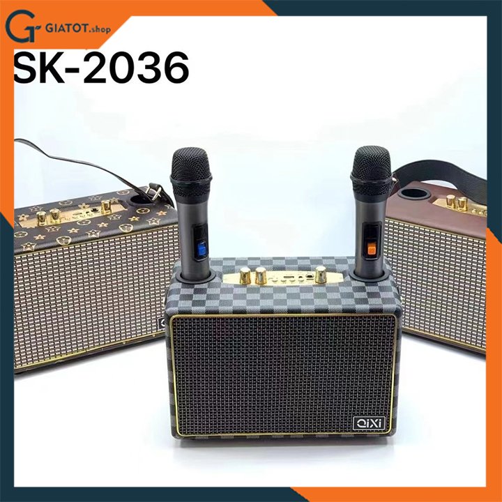 Loa bluetooth QiXi SK-2036 kèm 2 micro karaoke