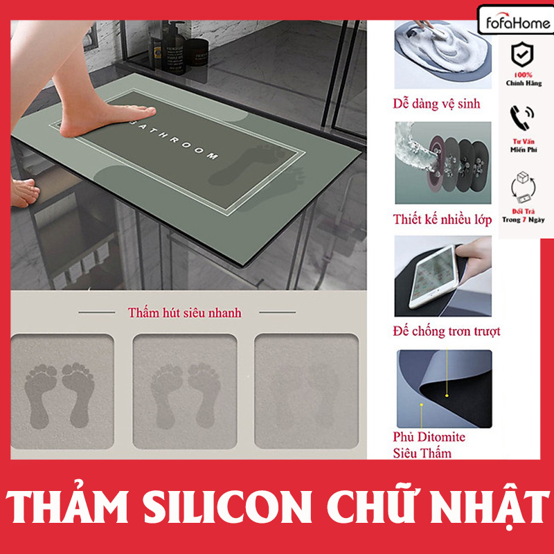 Thảm Lau Chân Silicon Hình Chữ Nhật Cao Cấp Siêu Thấm Hút Nước Nhanh Kích Thước 40x60cm - Thảm Chùi Chân Đế Cao Su Chống Trơn Trượt Giao Màu Ngẫu Nhiên