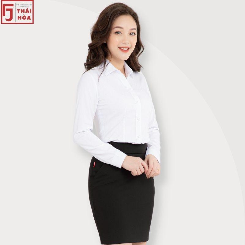 Áo sơ mi nữ Thái Hoà công sở đẹp kẻ tăm caro cao cấp màu trắng cotton 631-30-01