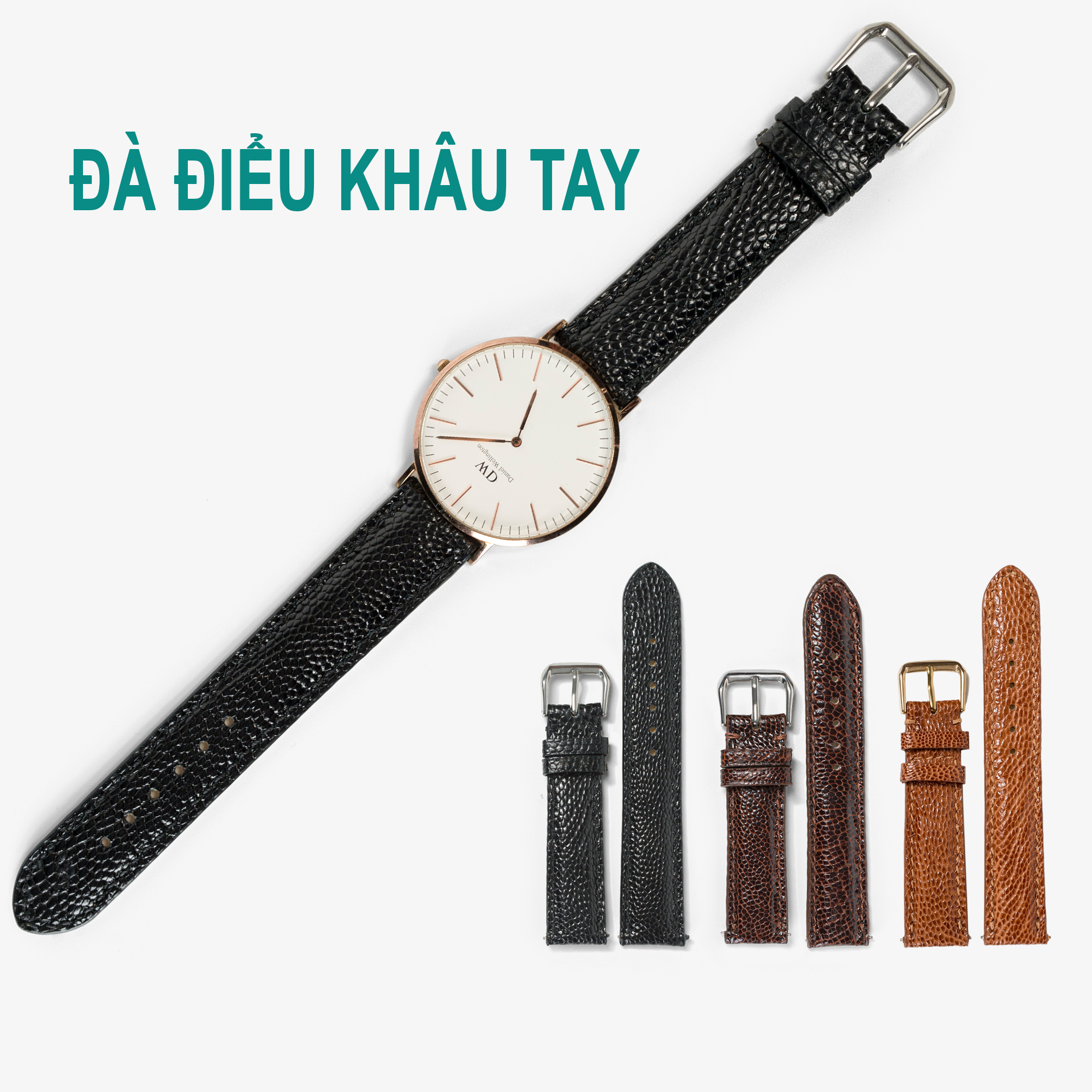 Hình ảnh Dây đồng hồ nam da đà điểu Bụi Leather D104 - Da thật khâu tay thủ công cao cấp - Bảo hành 12 tháng