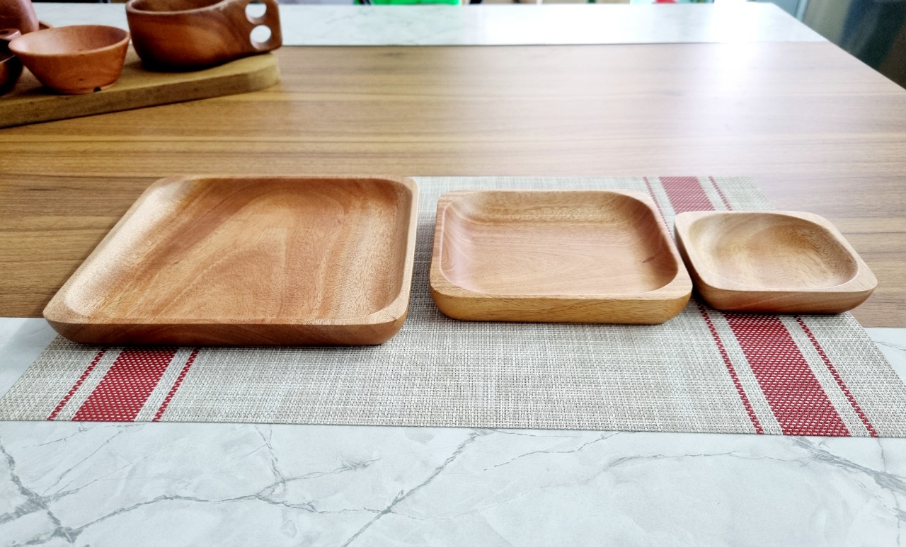 Đĩa Vuông Bằng Gỗ Xà Cừ Tự Nhiên - VAGOO - 3 Kích Cỡ Làm Thủ Công Chống Thấm, Chống Ẩm Mốc, An Toàn Cho Sức Khoẻ