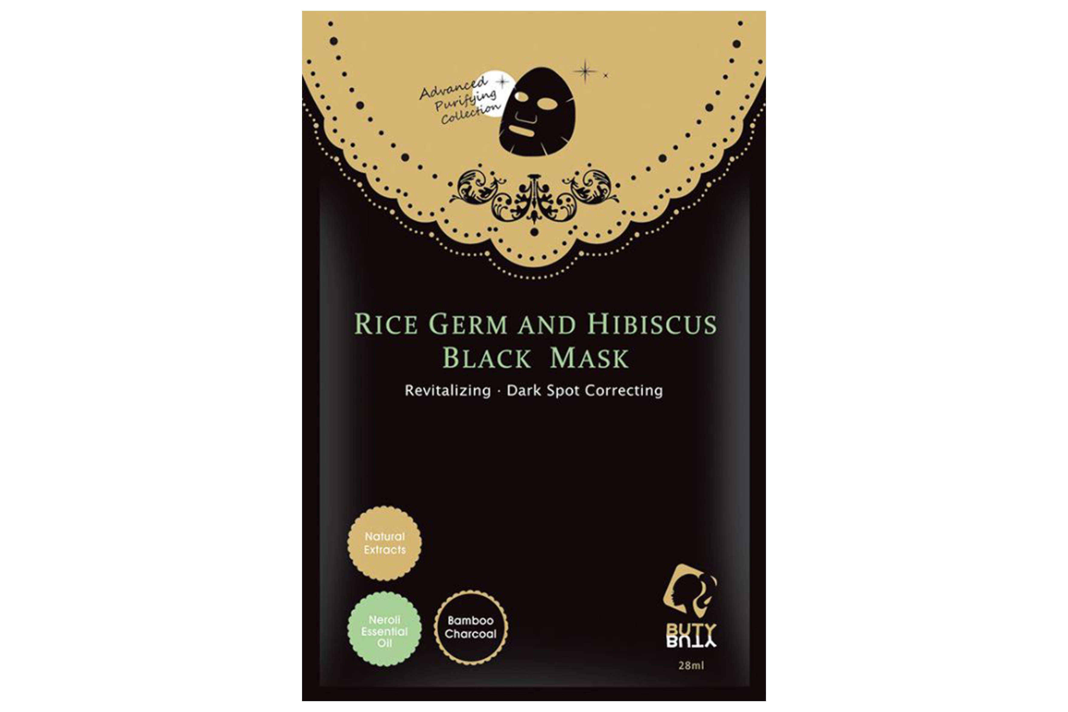 Combo 5 mặt nạ đen BUTYBUTY mầm gạo và hoa dâm bụt  Combo 5 sheets BUTYBUTY Rice Germ and Hibiscus Black Mask