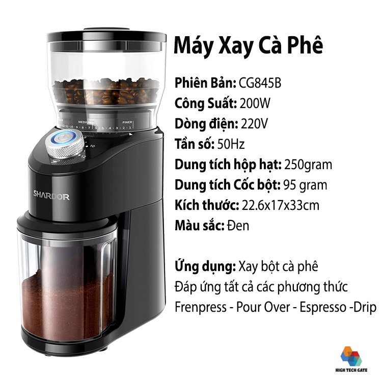 Máy xay hạt cà phê cao cấp nhãn hiệu Shardor CG845B Công suất: 200W Tích hợp 14 chế độ xay hạt cà phê - HÀNG CHÍNH HÃNG