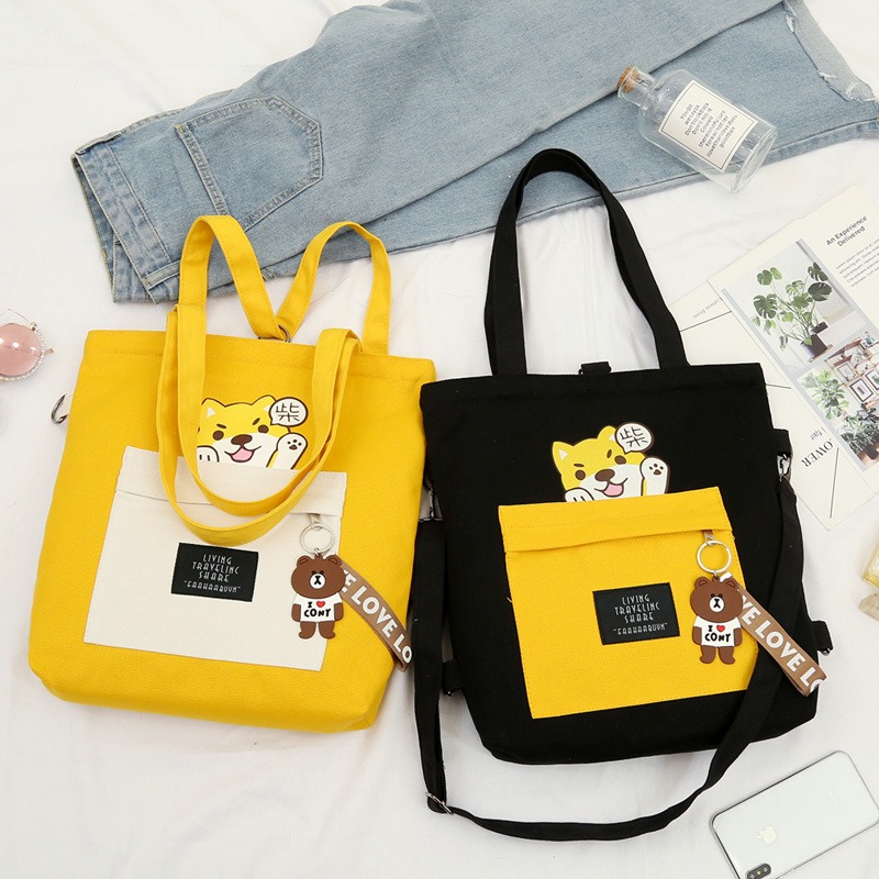 Túi Tote Vải Canvas Nữ Có Khóa Ulzzang Hot Trend Kita Unisex - Mẫu DOG CUTE - Ảnh thật