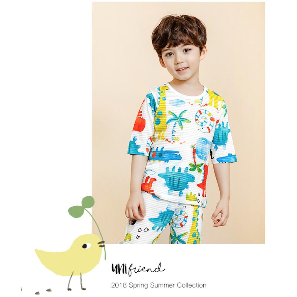 Bộ đồ bé trai / bé gái Hàn quốc uniFriend tay lỡ _ sea _ cotton