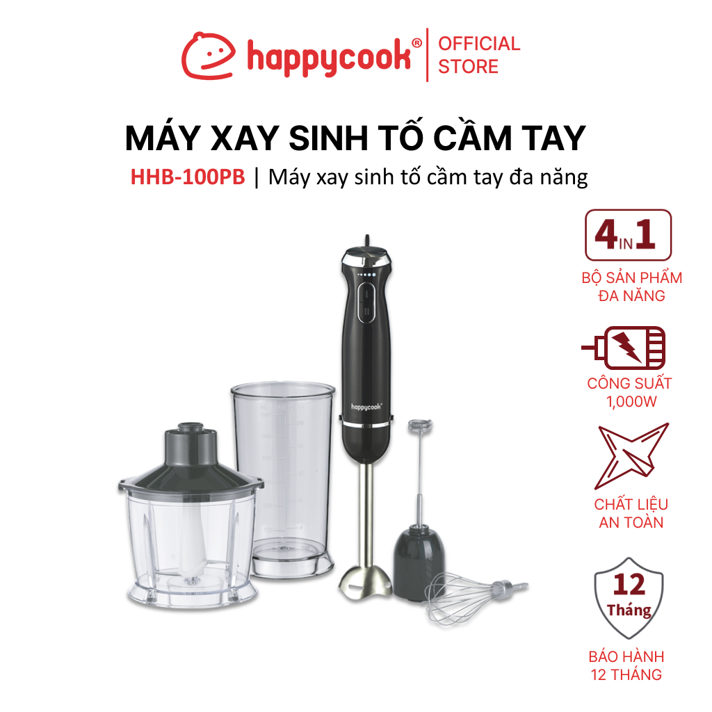 Máy xay sinh tố cầm tay đa năng HAPPYCOOK,  HHB-100PBW - Hàng Chính Hãng