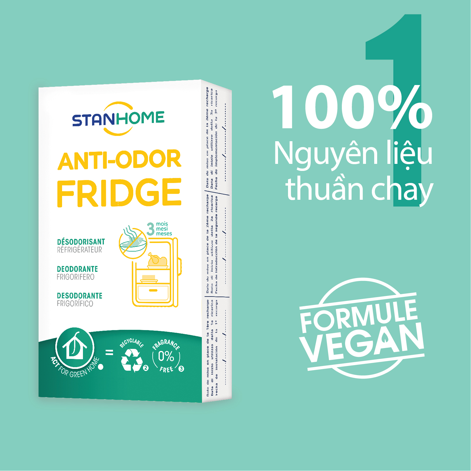 Miếng khử mùi tủ lạnh Stanhome Anti Odor Fridge 31gr/hộp