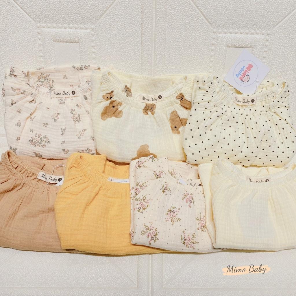 Bộ quần áo dài tay vải xô muslin cao cấp phối túi bụng đáng yêu cho bé QA42 Mimo Baby