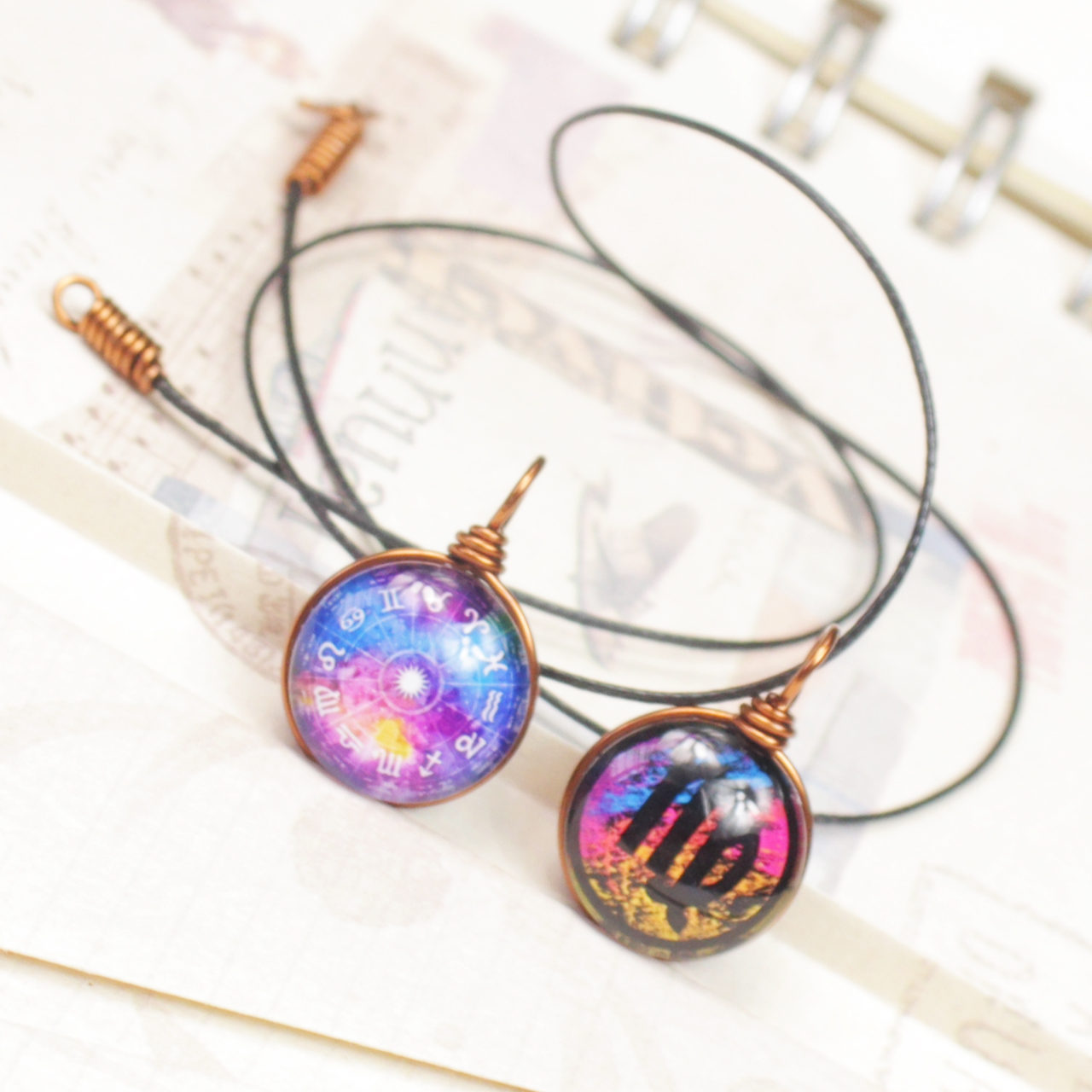 Dây chuyền cung hoàng đạo Zodiac 2 mặt khác nhau 14mm màu sắc tươi sáng 14MM-001
