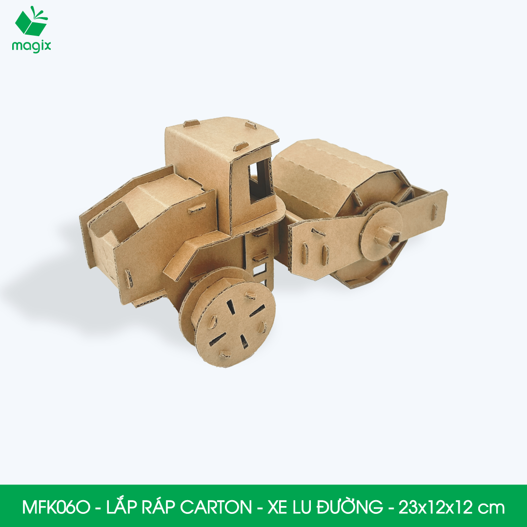MFK06O - Xe nén đất, đầm đất - 23x12x12 cm - Đồ chơi lắp ráp mô hình từ bìa carton cứng cao cấp