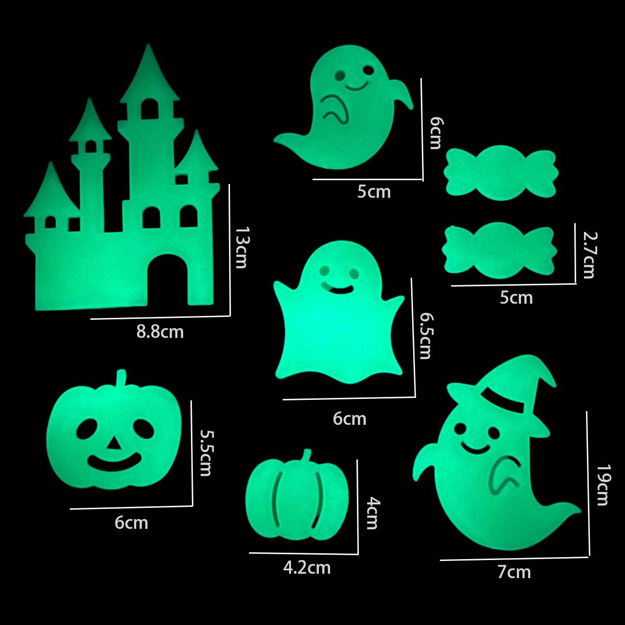 Bộ Hình Dán Dạ Quang Halloween – Hình Ma Quái, Bí Ngô, Phù Thủy, Phát Sáng Trong Bóng Tối