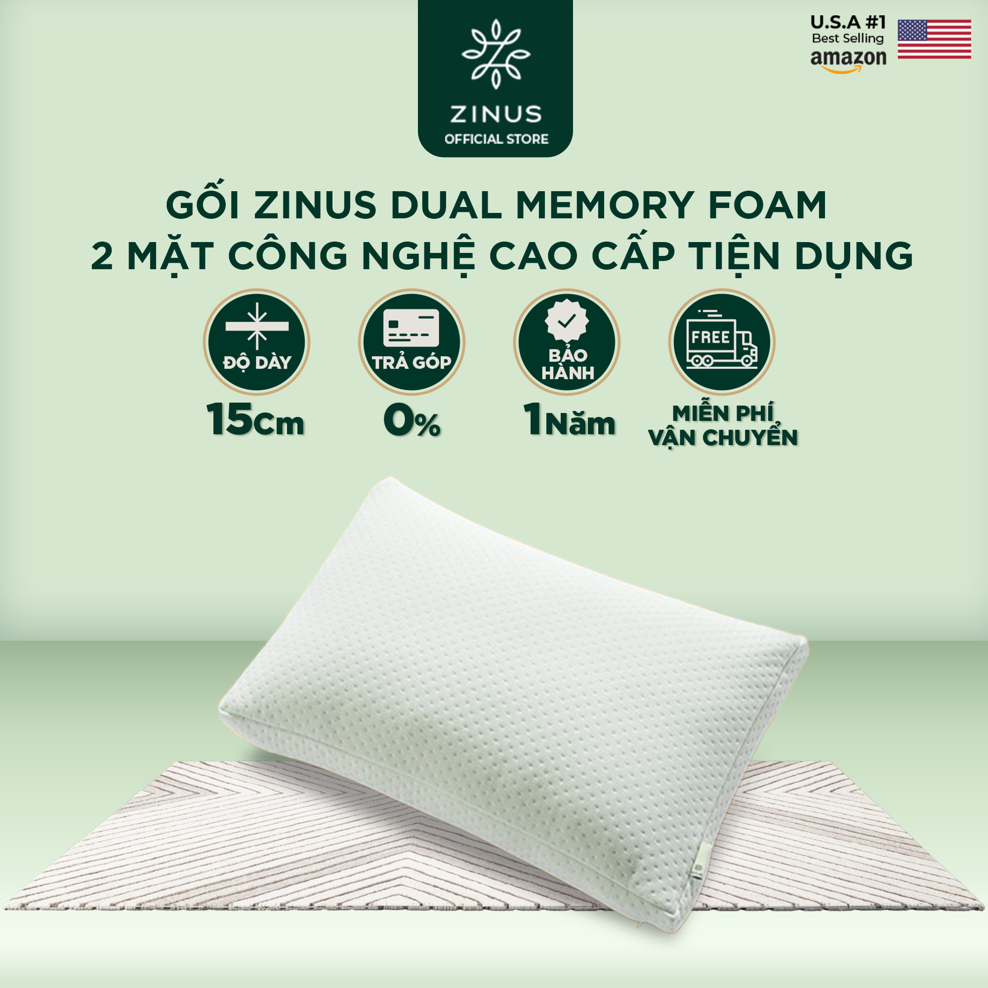 Gối 2 Mặt Công Nghệ Mỹ Cao Cấp Tiện Dụng Phù Hợp Với Nhiều Dáng Nằm - Zinus Dual Side Memory Foam Pillow