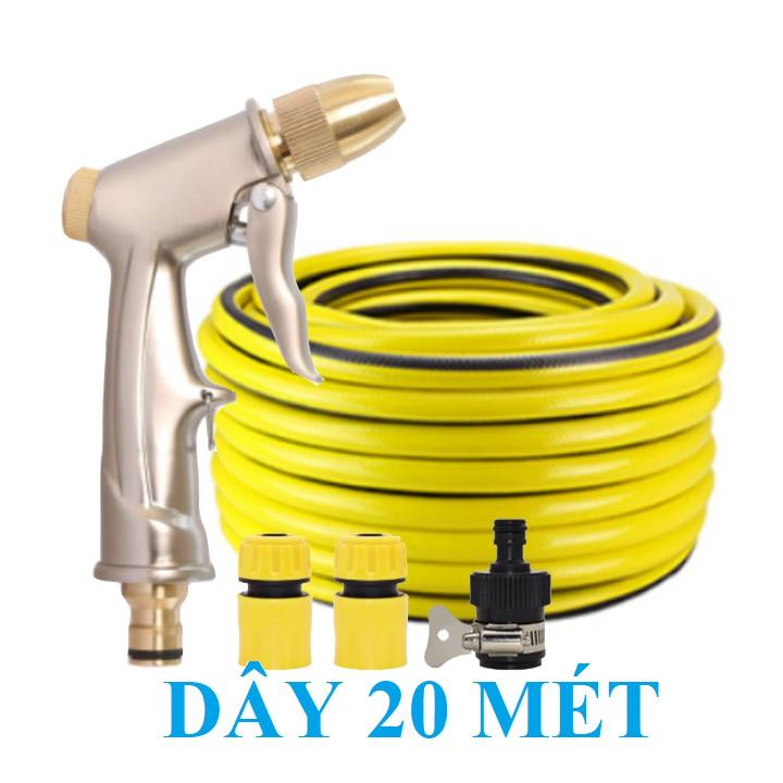 Vòi Xịt️ Bộ dây vòi xịt nước rửa xe, tưới cây , tăng áp 3 lần, loại 20m 206701 đầu đồng,cút,nối đen+ đai