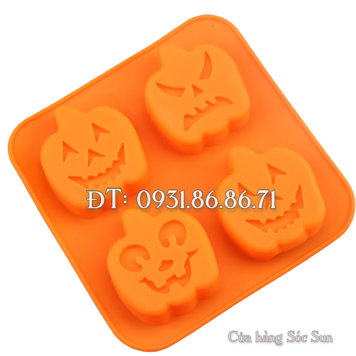 Khuôn silicon 4 trái bí đỏ Halloween – Mã số 1364