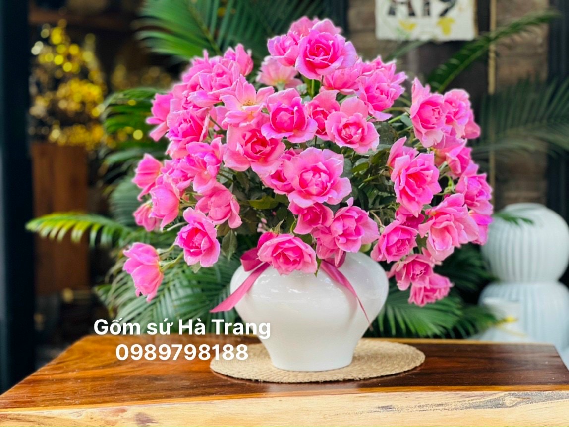 Lọ hoa gốm sứ Bát Tràng cao cấp cao 24cm men trắng tinh khiết