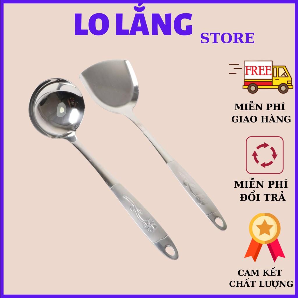 Vá múc canh và xẻng cán đặc inox 304 cán hoa cao cấp