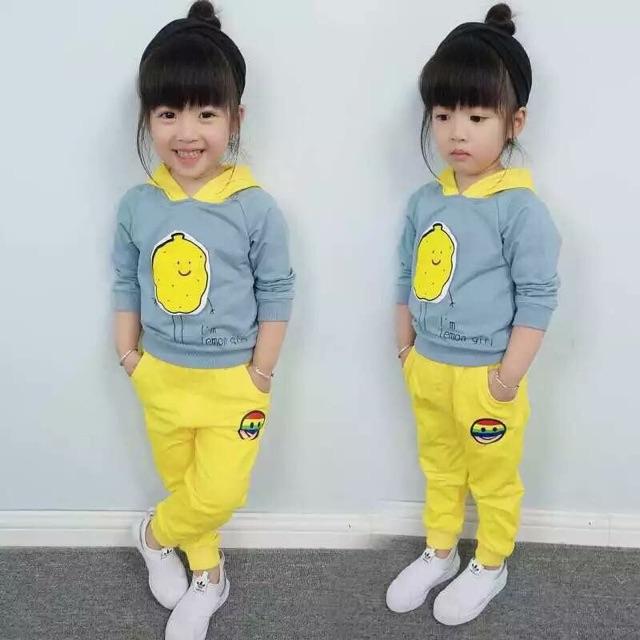 Bộ thu đông nón in hình chanh vàng siêu cute Bo060
