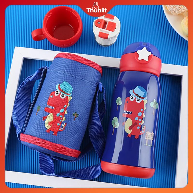 Cartoon Water Bottle 550ml Kids Cartoon Shaped Water Bottle With Straw Portable Stainless Steel Drop-proof Thermos Bottle for Students