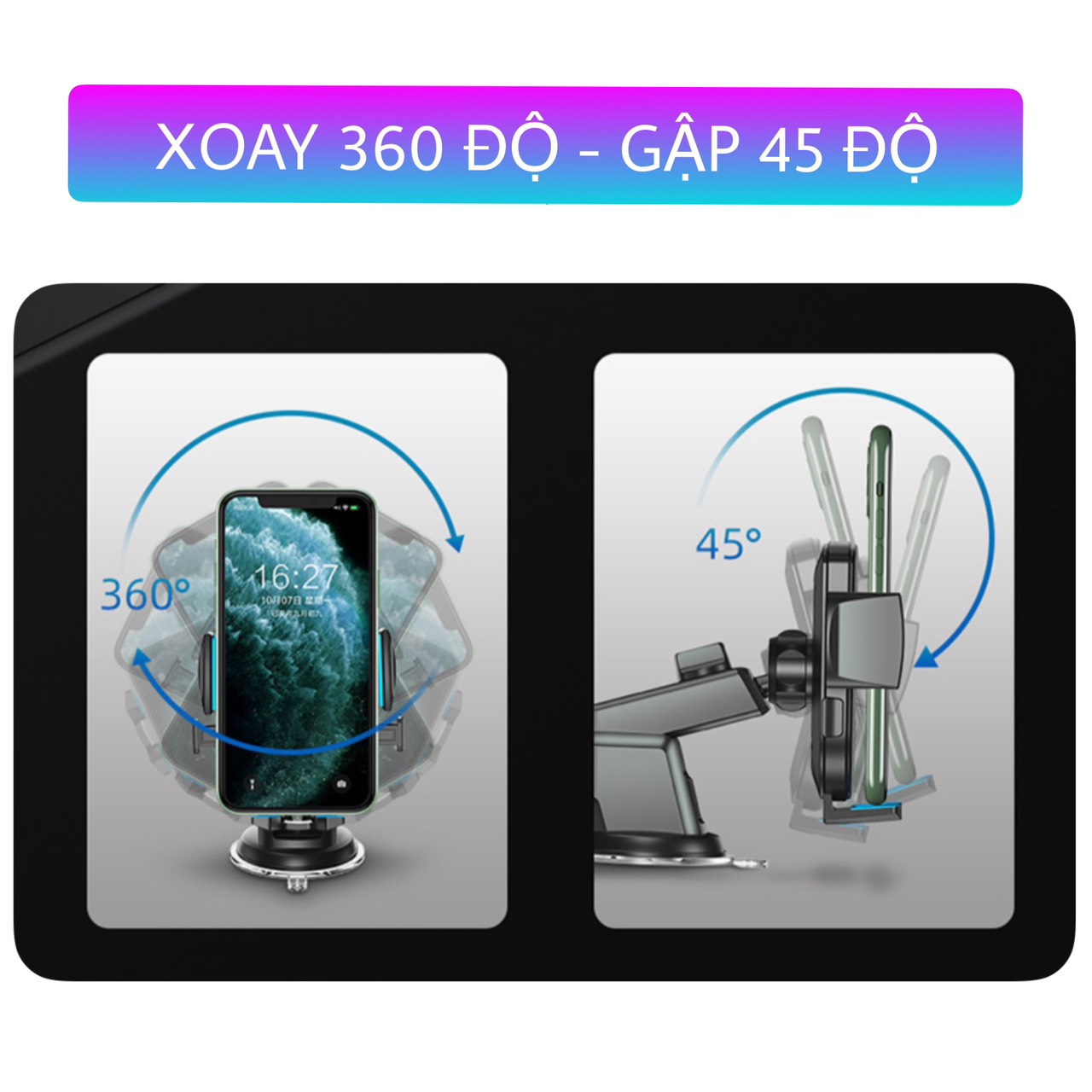 Giá đỡ điện thoại trên ô tô xe hơi gắn taplo và kính xe - Kẹp điện thoại ô tô xoay 360 độ thông minh A052