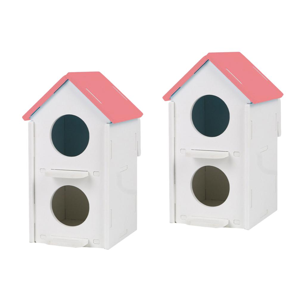 2x Pet Wood Breeding Nesting Bird Cage Box Nest House Hut for Parrot Birds Pink