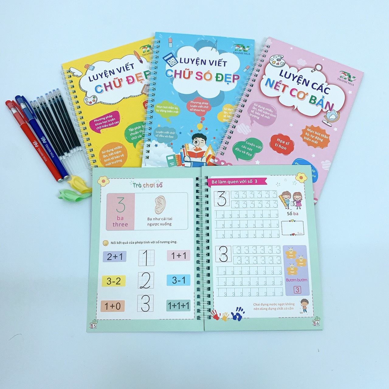Sách - Bộ 3 Quyển Tập Viết Tự Xóa Thần Kỳ - Luyện Chữ, Số, Nét Cơ Bản Thanh Nga