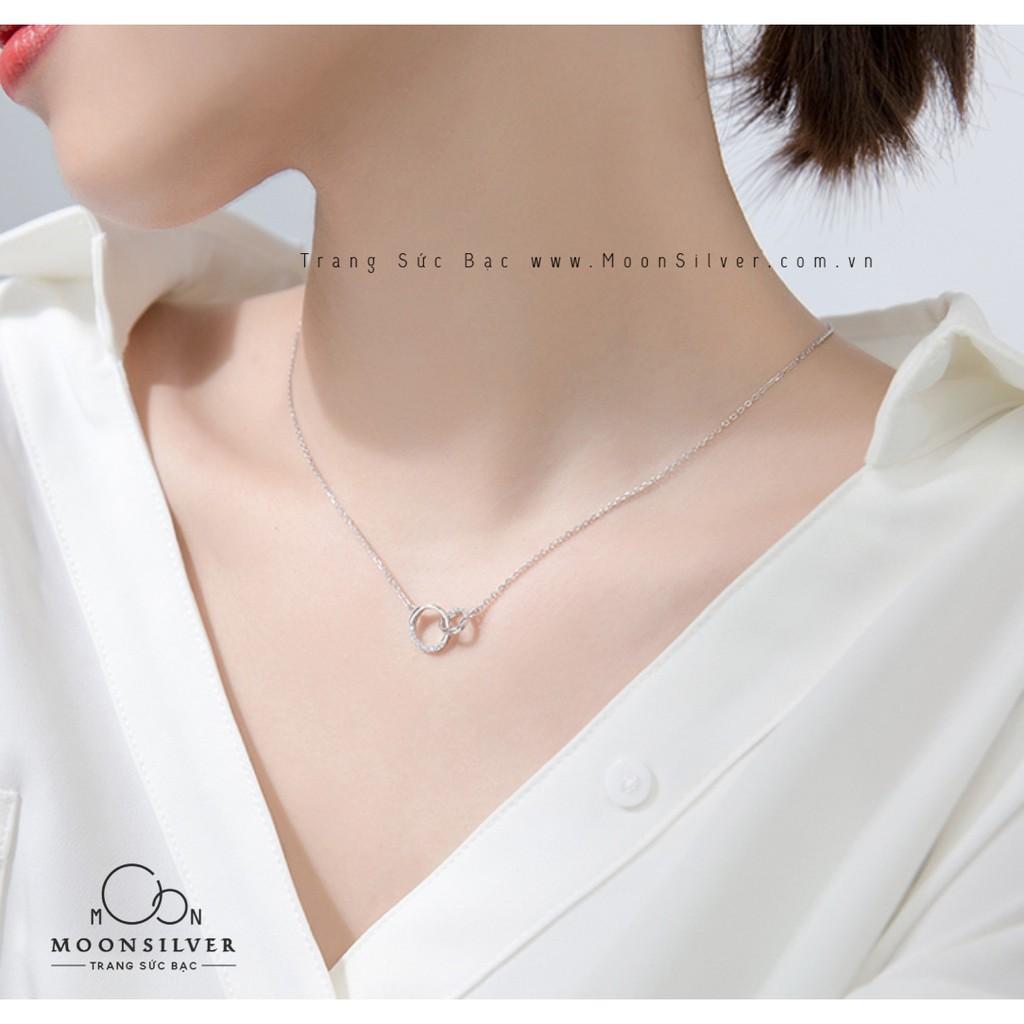 Dây chuyền, vòng cổ bạc moonsilver hình vòng tròn đôi đính đá