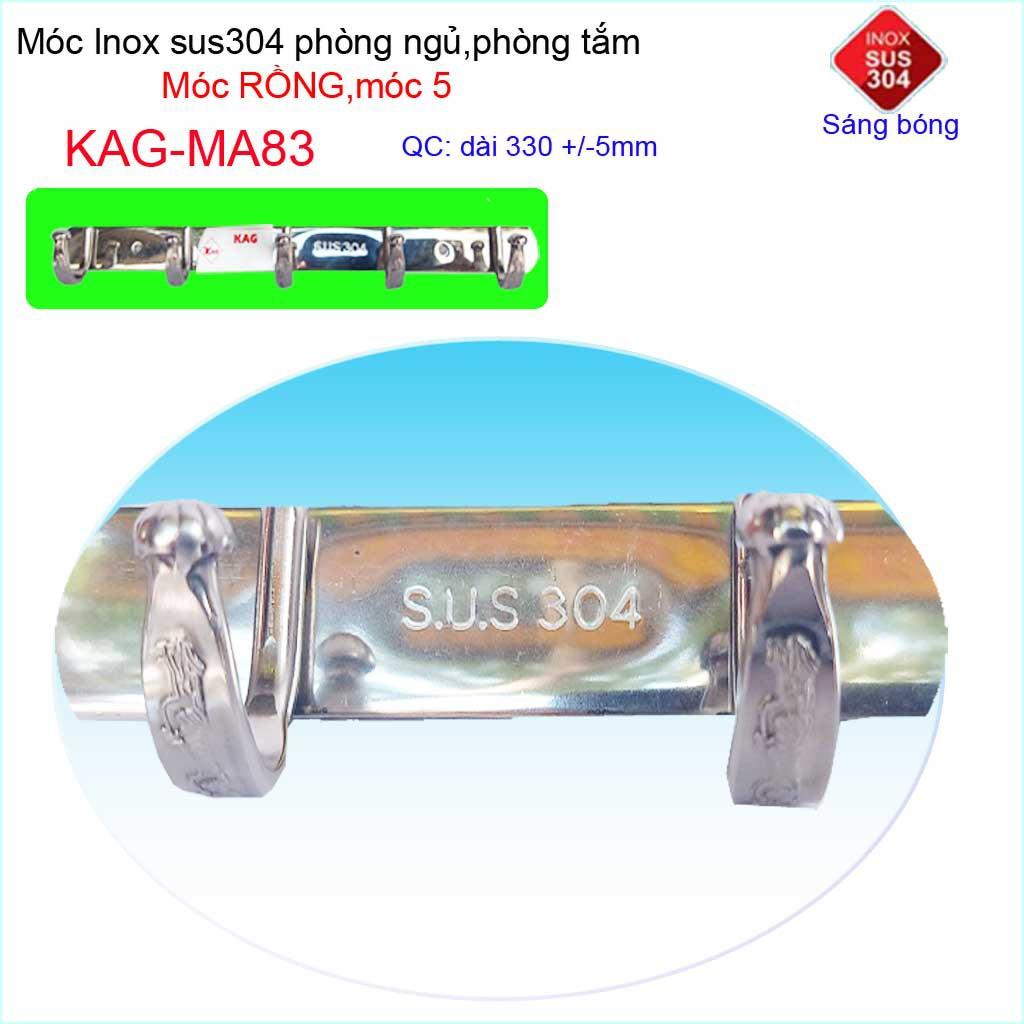 Móc rồng treo quần áo inox 304 cao cấp dày, móc Kace 5 móc treo đồ nhà tắm KAG-MA83