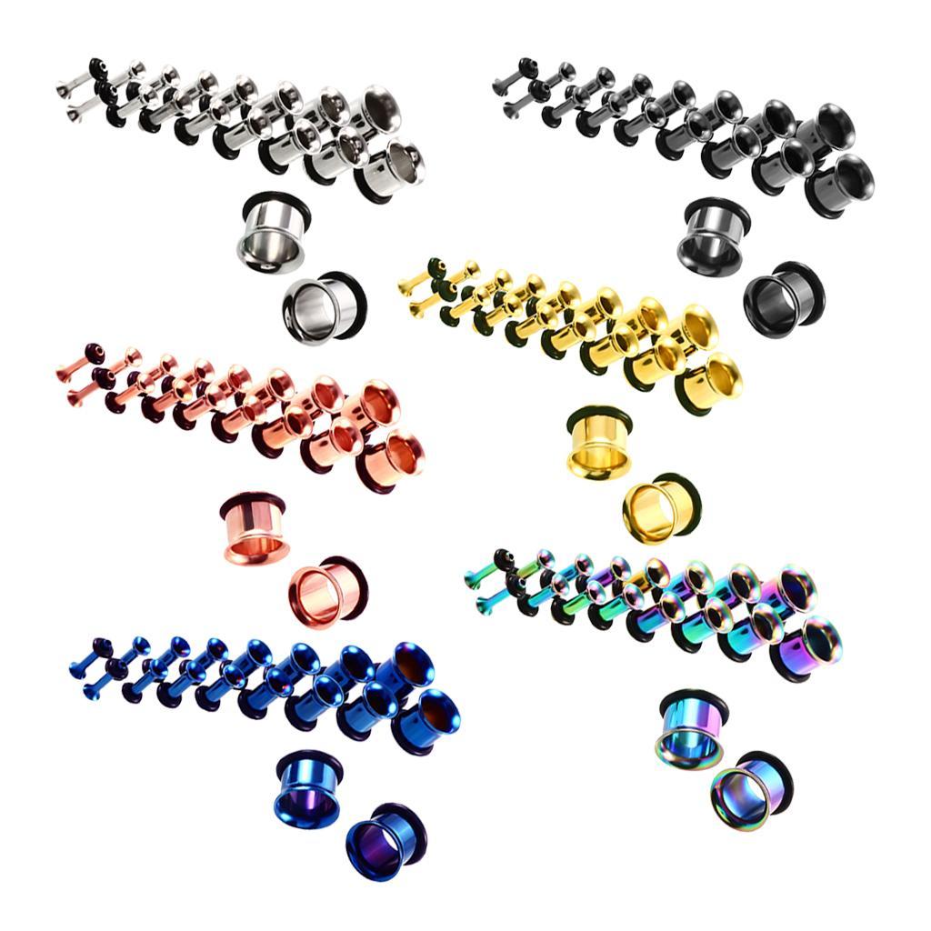 18-Pair Stainless Steel Ear Gauges Stretching Tunnel Plugs 14g-00g