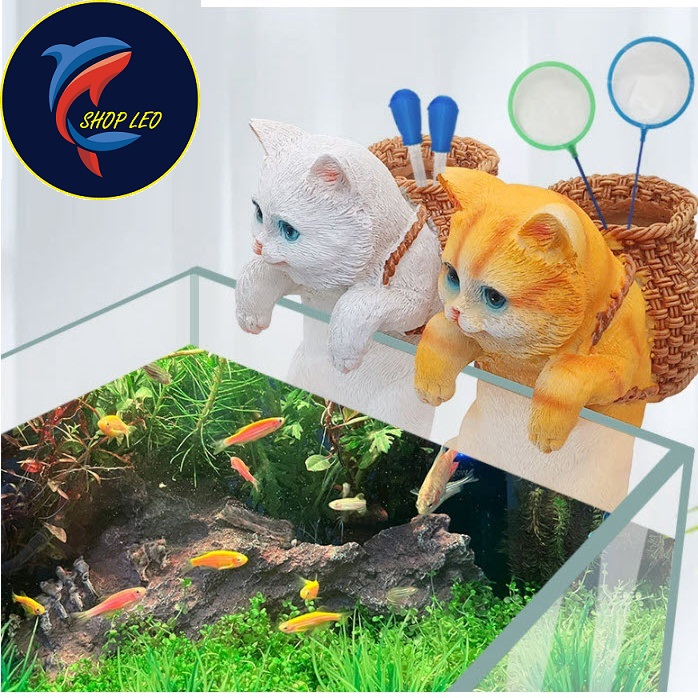Mô hình mèo đeo Balo Đa Năng Trèo Bể Cá -Trang Trí Bể Cá Cảnh, Bể Thủy Sinh-cắm nhíp kéo, vợt-phụ kiện thủy sinh-shopleo