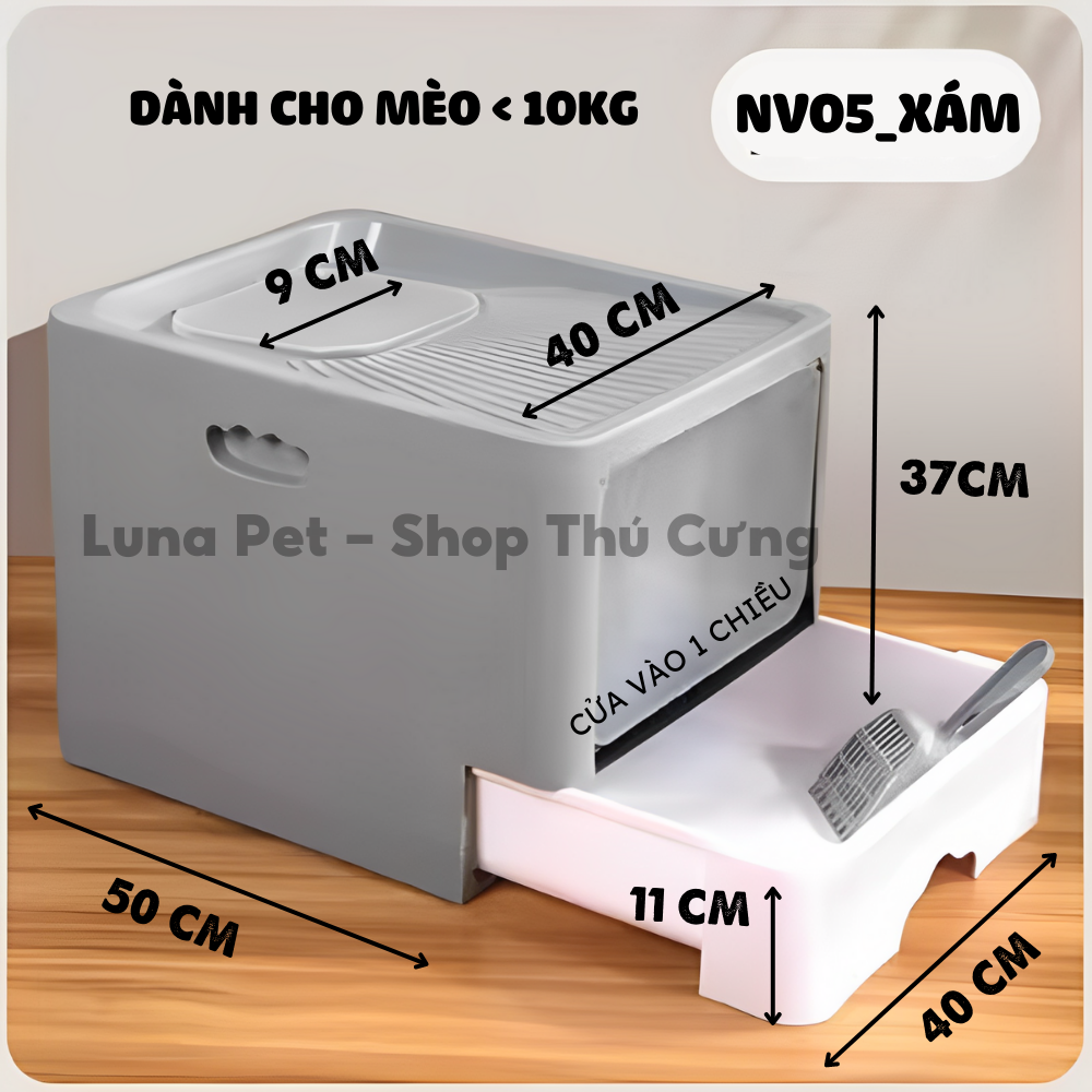 Nhà vệ sinh cho mèo 2 cửa LunaPet NV05 - Nhà vệ sinh mèo lớn với ngăn kéo kín chống văng cát