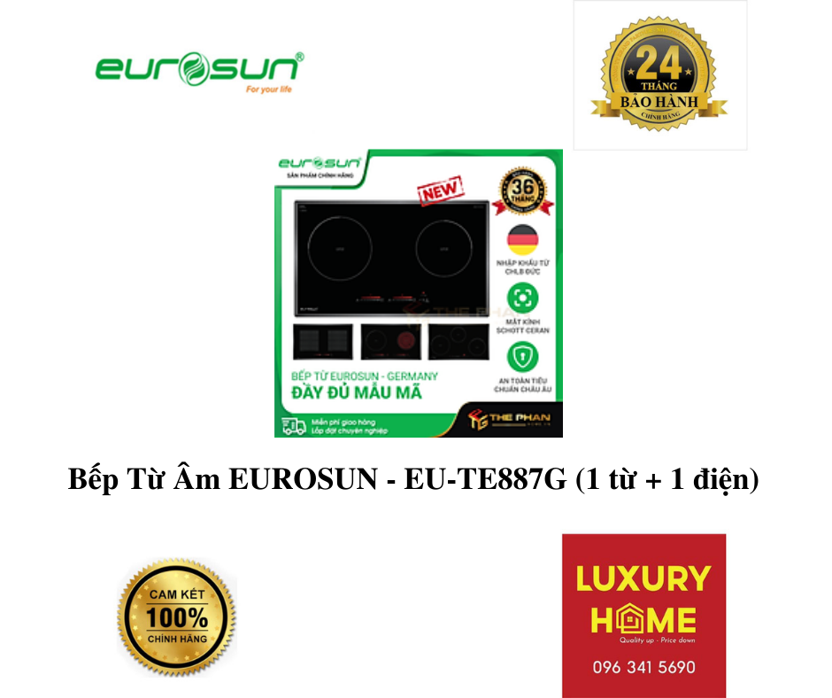 Bếp Từ Âm EUROSUN - Nhập Khẩu CHLB Đức, Đầy đủ model (EU-T905G, T899G, T897G, T887G, TE887G, T881G...), Bếp Điện Từ Âm, Hàng Chính Hãng