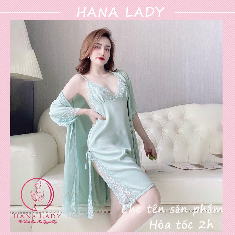 Váy ngủ lụa xẻ tà kèm choàng sáng chảnh VN496