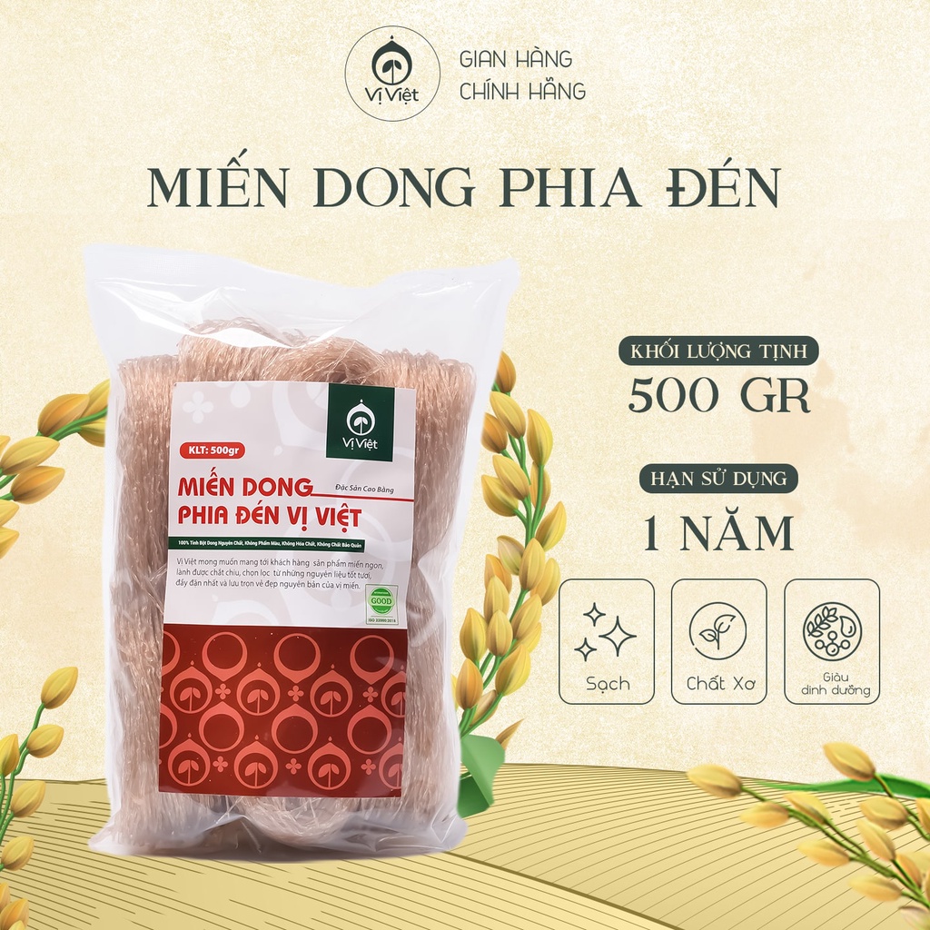 Miến Dong Phia Đén Cao Bằng VỊ VIỆT ,không hoá chất, sợi miến dai ngon an toàn sức khoẻ - Tốt cho người ăn kiêng, hệ tiêu hóa, Gói 500 gram