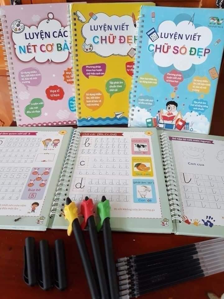 Set luyện viết bực mực Hải Đăng 3 cuốn tặng kèm 3 bút + 9 ruột bút + 2 cái định vị bút