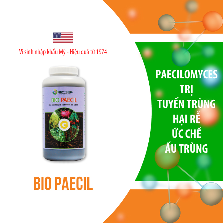 Vi sinh đặc trị tuyến trùng hại rễ Bio Paecil - NSX Sun & Earth Microbiology - Chai 1 quarter