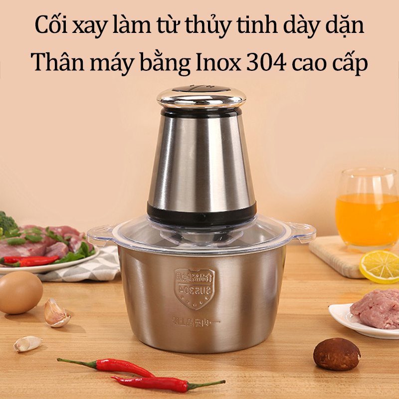 Máy Xay Thịt Đa Năng Cầm Tay 6 Lưỡi Dao Sắc Bén Công Suất 300W Siêu Khỏe 2 Cấp Độ Dung Tích 2L Cối Xay Thịt Thủy Tinh Chắc Chắn Máy Xay Đa Năng Cầm Tay Mini Xay Rau Củ Quả Hạt Ngũ Cốc Đa Năng - ML052