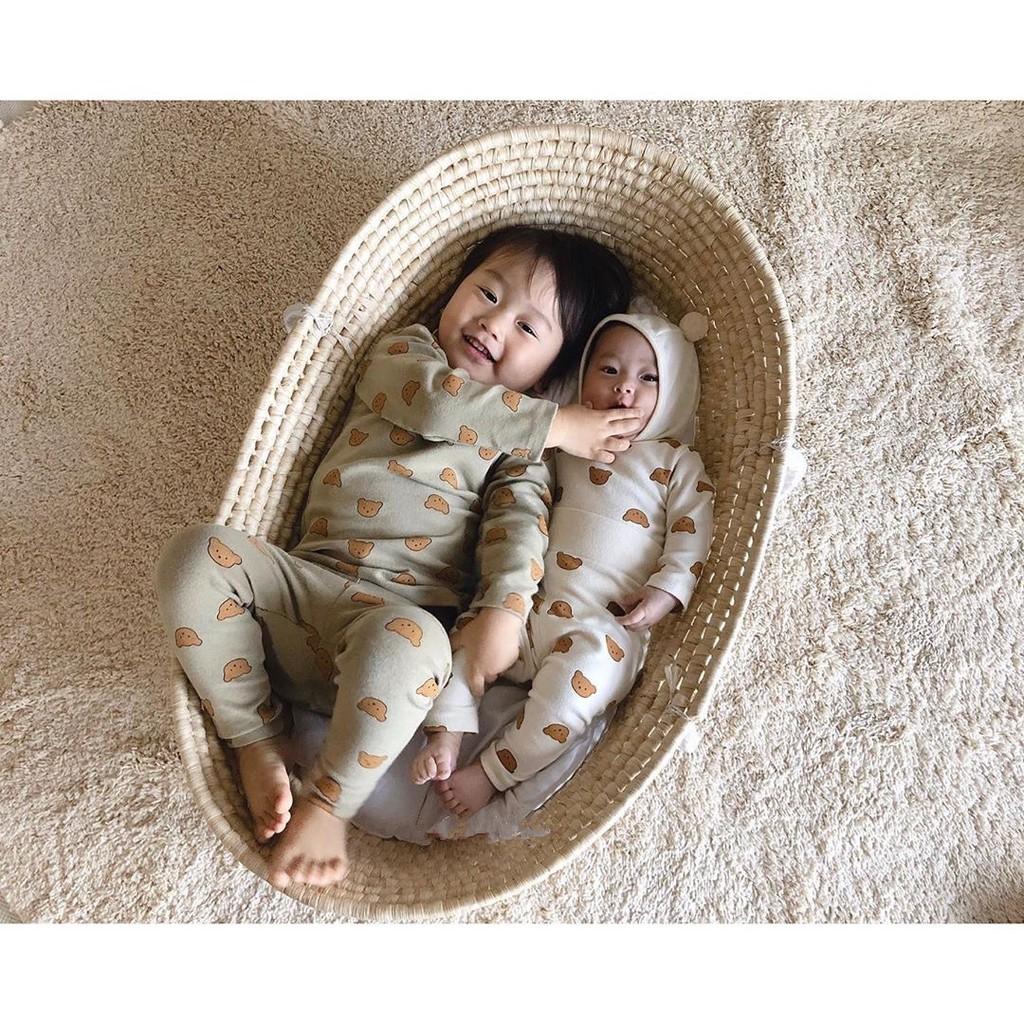 Bộ Dài Tay Cotton Họa Tiết Gấu Cho Bé