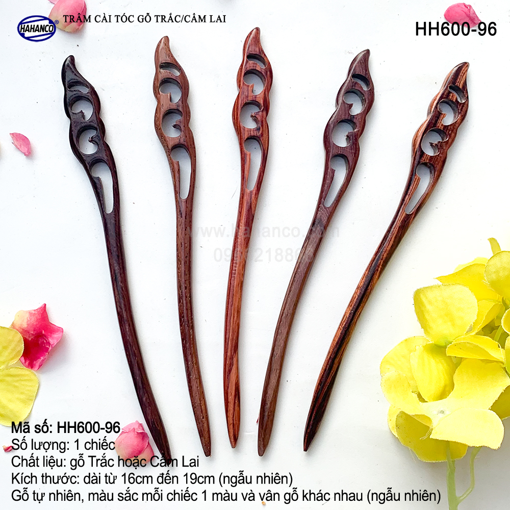 Trâm cài tóc bằng gỗ Cẩm Lai/Trắc HH600 - phong cách cổ trang, điêu khắc sang chảnh HOT TREND cho nữ - HAHANCO