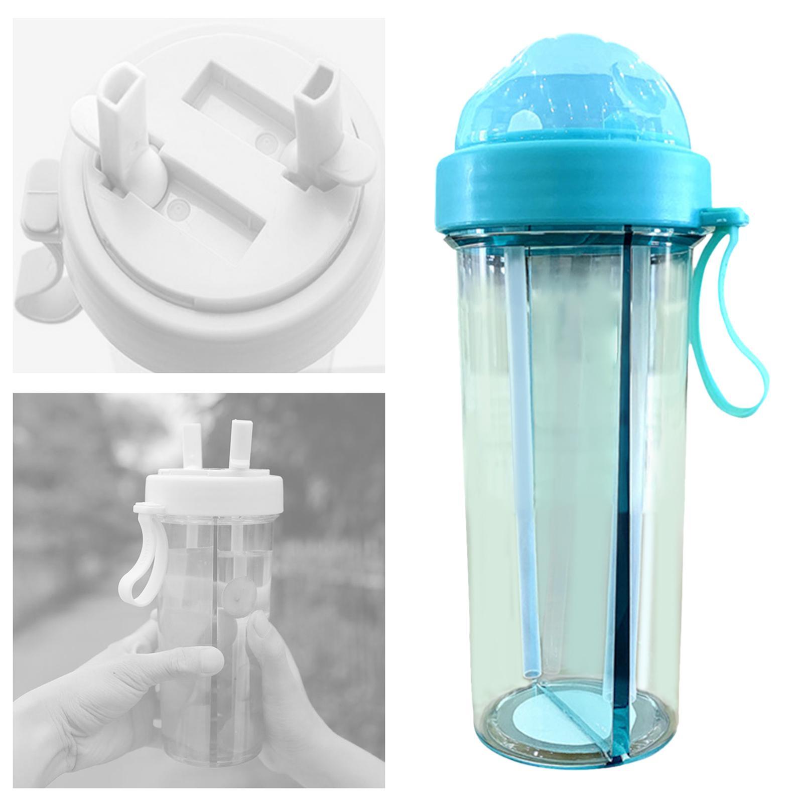 Dual Water Bottle Leakproof Water Cup with 2 Straw for Camping Sports
