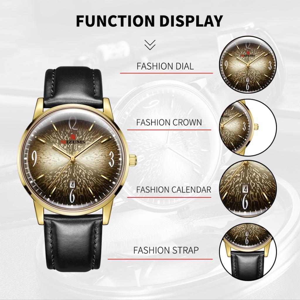 Waterproof Watch Leather Strap  Mens Wrist Watch Black