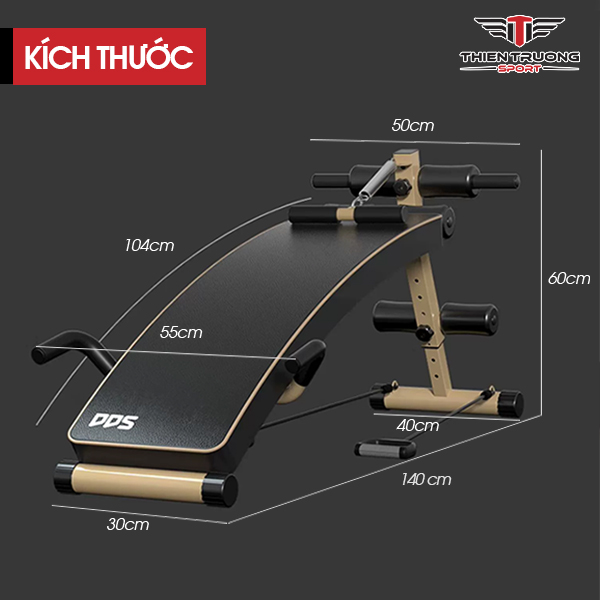 Ghế tập bụng đa năng DDS-1127F điều chỉnh độ dốc 5 cấp, kèm dây kéo tập tay chịu tải 120kg thích hợp tập tại nhà